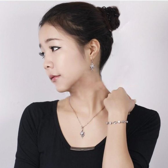 ❤️ 925 Sterling Silver Cute Spiral Earrings And Necklace Set Love Hoop - Picture 4 of 5